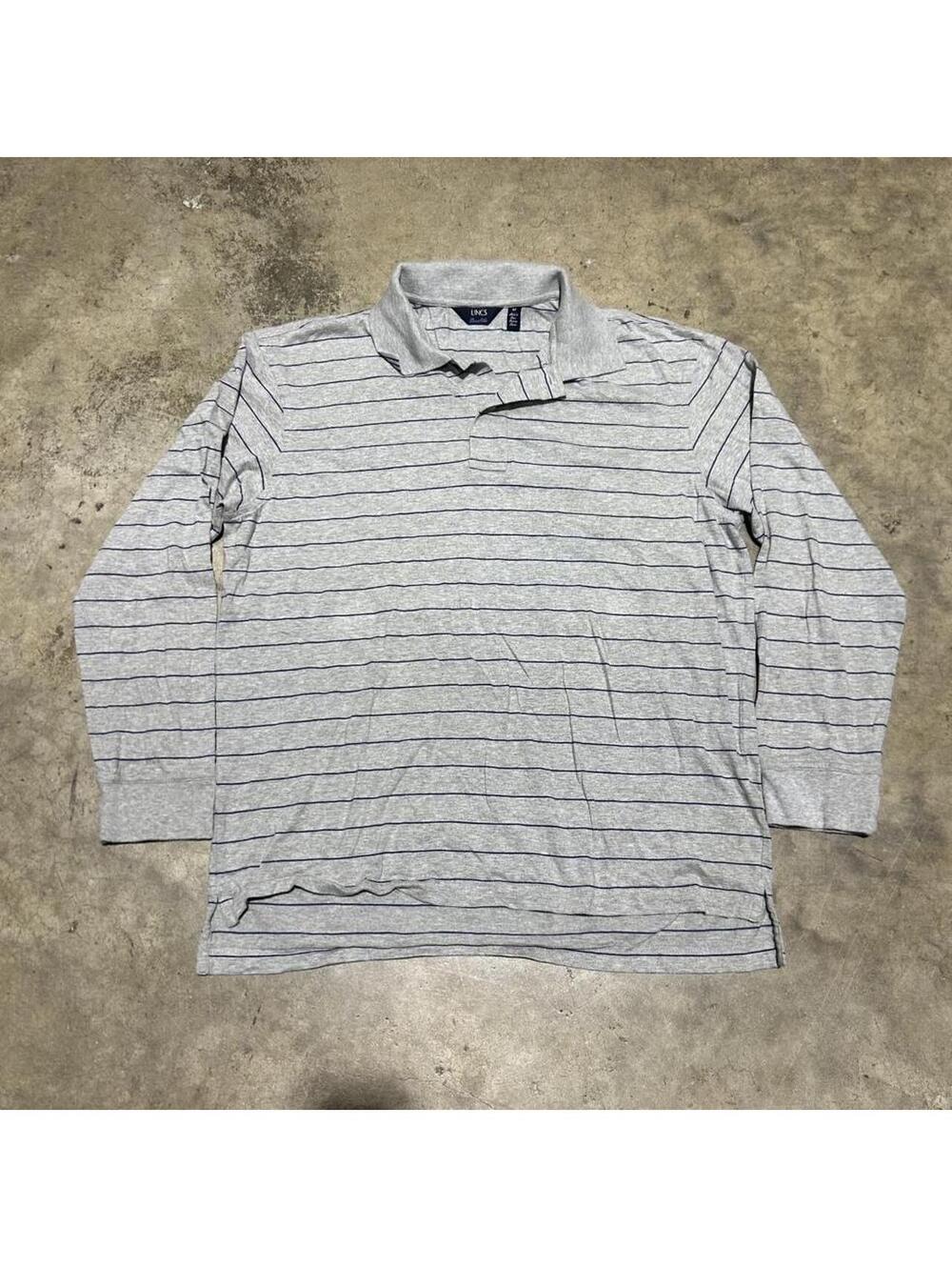 Grey striped long sleeve polo shirt